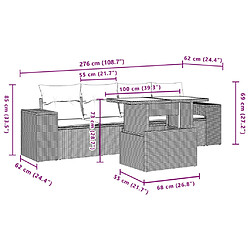 vidaXL Salon de jardin 5 pcs avec coussins noir résine tressée pas cher