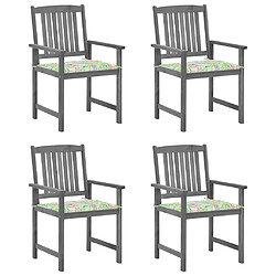 vidaXL Chaises de jardin et coussins lot de 4 Gris Bois acacia massif