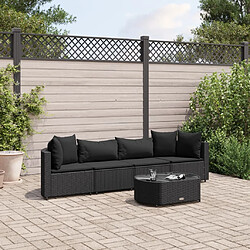 vidaXL Salon de jardin 5 pcs avec coussins noir résine tressée 