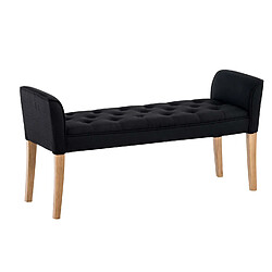 Decoshop26 Banc banquette capitonné en tissu noir avec pieds en bois largeur 133cm BAN10010 