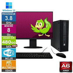 HP 705 G3 SFF A6-8570 3.80GHz 8Go/480Go SSD Wifi W11 + Ecran 20 - Reconditionné