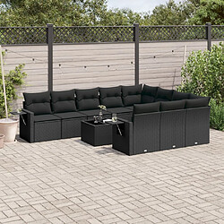 vidaXL Salon de jardin 11 pcs avec coussins noir résine tressée 