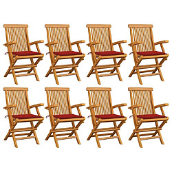 Maison Chic Lot de 8 Chaises de jardin,Fauteuil d'extérieur avec coussins rouge Teck massif -MN10729