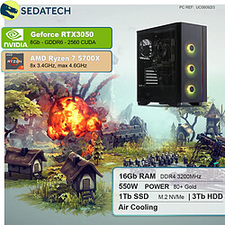 Sedatech PC Gamer • AMD Ryzen 7 5700X • RTX3050 • 16Go RAM • 1To SSD M.2 • 3To HDD • sans OS