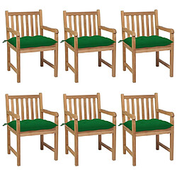 vidaXL Chaises de jardin lot de 6 et coussins vert Bois de teck solide 