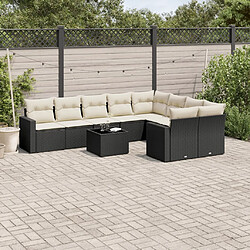 vidaXL Salon de jardin 10 pcs avec coussins noir résine tressée 