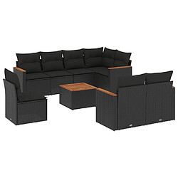 Maison Chic Ensemble Tables et chaises d'extérieur 9 pcs avec coussins,Salon de jardin noir résine tressée -GKD317833