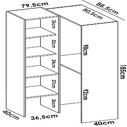 Pegane Armoire dressing d'angle en panneaux de particules mélaminés - Longueur 79.5 x Profondeur 88.5 x Hauteur 185 cm