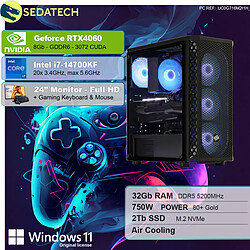 Sedatech Pack PC Gamer • Intel i7-14700KF • RTX4060 • 32Go DDR5 • 2To SSD M.2 • Windows 11 • Moniteur 24"