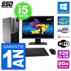 PC Lenovo M82 SFF Ecran 22" Intel Core i5-3470 RAM 8Go SSD 120Go Windows 10 Wifi - Occasion