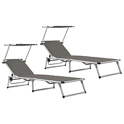 vidaXL Chaises longues pliables et toit lot de 2 Aluminium textilène