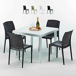 Table Carrée Blanche 90x90cm Avec 4 Chaises Colorées Grand Soleil Set Extérieur Bar Café Boheme Love, Couleur: Noir 