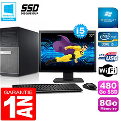 PC Tour DELL 9020 Core I5-4570 Ram 8Go Disque 480 Go SSD Wifi W7 Ecran 22" - Occasion