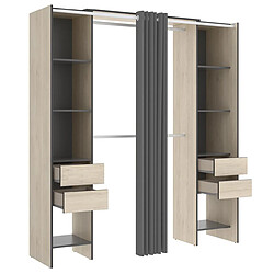 Avis Pegane Armoire dressing extensible avec rideau + 4 tiroirs coloris naturel/graphite - Longueur 100-180 x Hauteur 203 x Profondeur 50 cm