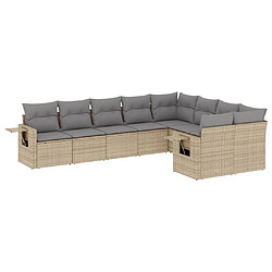 vidaXL Salon de jardin avec coussins 9 pcs beige résine tressée