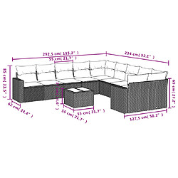 vidaXL Salon de jardin 11 pcs avec coussins noir résine tressée pas cher