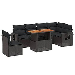 Maison Chic Ensemble Tables et chaises d'extérieur 7pcs avec coussins,Salon de jardin noir résine tressée -GKD801346