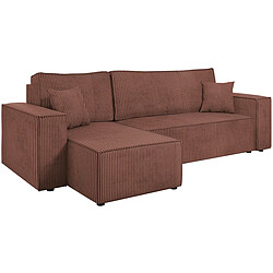 Palozi Sofa Canapé d'angle convertible en velours côtelé Karl - 3 places - Marron 