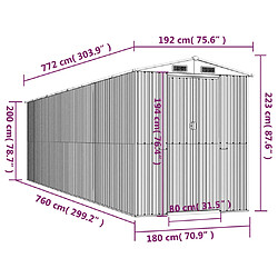 vidaXL Abri de jardin Vert 192x772x223 cm Acier galvanisé pas cher