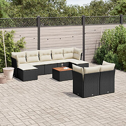 vidaXL Salon de jardin 10 pcs avec coussins noir résine tressée 