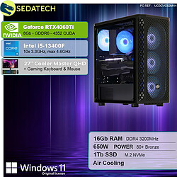 Sedatech Pack PC Gamer Pro • Intel i5-13400F • RTX4060Ti • 16Go RAM • 1To SSD M.2 • Windows 11 • Moniteur 27''