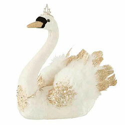 Paris Prix Statuette Déco Cygne Plumes 29cm Blanc & Or 