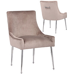 Vivenla Lot de 2 Chaises de salle à manger design revêtement en velours taupe avec poignet à l'arrière et piètement en acier argenté collection JERSEY 