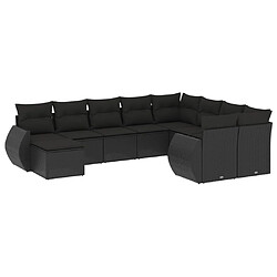 vidaXL Salon de jardin 10 pcs avec coussins noir résine tressée