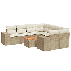 vidaXL Salon de jardin avec coussins 9 pcs beige résine tressée