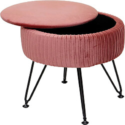 Avis Decoshop26 Tabouret avec compartiment de rangement Ø 33cm aspect velours rose cadre noir TABO04016