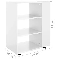 vidaXL Armoire à roulettes Blanc brillant 60x35x75cm Bois d’ingénierie pas cher