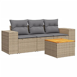 vidaXL Salon de jardin avec coussins 4 pcs beige résine tressée