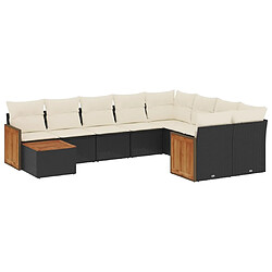 Maison Chic Salon de jardin 10 pcs avec coussins, Ensemble Tables et chaises d'extérieur noir résine tressée -GKD617897