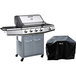 Habitat Et Jardin Barbecue gaz avec LED Bingo 5 - 5 Brûleurs dont 1 latéral - 15.2kW + Housse protection - Argenté