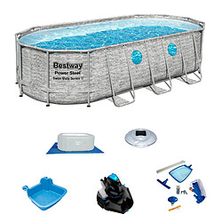 Pack Piscine Bestway Power Steel Ovale 549x274x122 cm et Accessoires de Piscine avec Robot Nettoyeur Inclus 