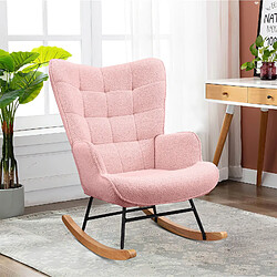 KILISKY Fauteuil à Bascule - Fauteuil à Oreilles Rembourré - Pieds en Métal et en Bois Massif - Velours Teddy - rose