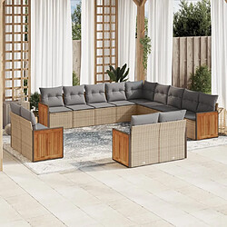 Maison Chic Salon de jardin avec coussins 13 pcs | Ensemble de Table et chaises | Mobilier d'Extérieur beige résine tressée -GKD27353