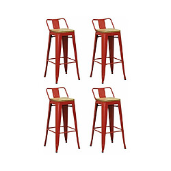 Aubry Gaspard Tabouret de bar en métal laqué et bois d'orme huilé (Lot de 4) rouge.