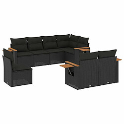 vidaXL Salon de jardin 8 pcs avec coussins noir résine tressée