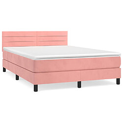 vidaXL Sommier à lattes de lit avec matelas Rose 140x200 cm Velours