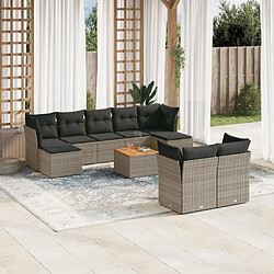 vidaXL Salon de jardin avec coussins 10 pcs gris résine tressée