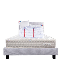 LUXURY LITERIE Ensemble matelas Sublime 140x200 cm + sommier gris ep20cm + 2 oreillers + couette