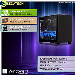 Sedatech Pack Mini-PC Pro • AMD Ryzen 9 5900X • RTX3070 • 32Go RAM • 2To SSD M.2 • Windows 11 • Moniteur 28"