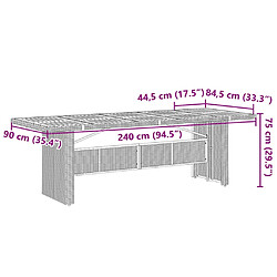 vidaXL Table de jardin dessus en verre Gris 240x90x75cm Résine tressée pas cher