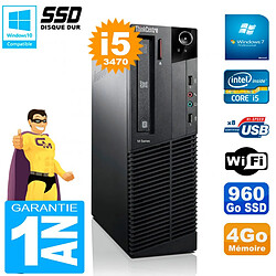 PC Lenovo M92p SFF Core I5-3470 4Go Disque 960Go SSD Graveur DVD Wifi W7 · Occasion 