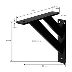 ML-Design 6x Équerres étagère mural support d'angle en aluminium noir robuste 180x180 mm pas cher