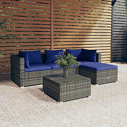 vidaXL Salon de jardin 5 pcs avec coussins résine tressée gris