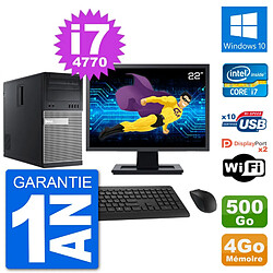 PC Tour Dell 9020 Ecran 22" Intel i7-4770 RAM 4Go Disque 500Go Windows 10 Wifi · Occasion 