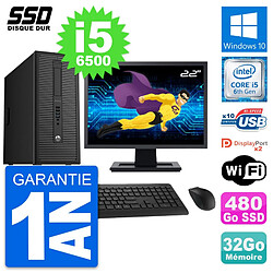 PC Tour HP EliteDesk 800 G2 Ecran 22" i5-6500 RAM 32Go SSD 480Go Windows 10 Wifi · Occasion 