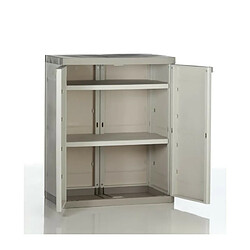 TITANIUM PLASTIKEN Armoire basse 2 portes avec etageres l70 x p44 x h88 cm Beige et Taupe Gamme TITANIUM Interieur/Exterieur